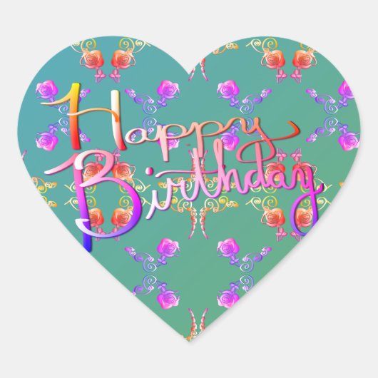 "Herzlichen Glückwunsch zum Geburtstag!" Handgesch Herz-Aufkleber (Vorderseite)