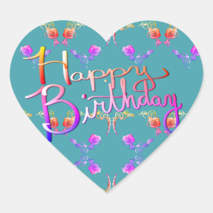 "Herzlichen Glückwunsch zum Geburtstag!" Handgesch Herz-Aufkleber