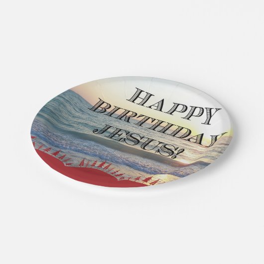 Herzlichen Glückwunsch zum Geburtstag Jesus über d Pappteller (Schrägansicht)