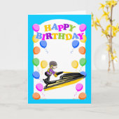 Herzlichen Glückwunsch zum Geburtstag, Jetski-Meis Karte (Gelbe Blume)