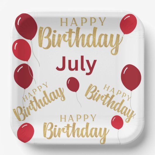 Herzlichen Glückwunsch zum Geburtstag Juli Geburts Pappteller (Vorderseite)