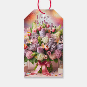Herzlichen Glückwunsch zum Geburtstag, lila Bouque Geschenkanhänger