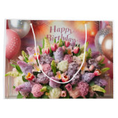 Herzlichen Glückwunsch zum Geburtstag, lila Bouque Große Geschenktüte (Rückseite)