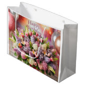 Herzlichen Glückwunsch zum Geburtstag, lila Bouque Große Geschenktüte (Vorderseite Schrägansicht)