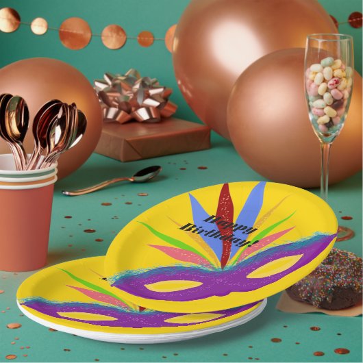 Herzlichen Glückwunsch zum Geburtstag Lila Masquer Pappteller (Multi)