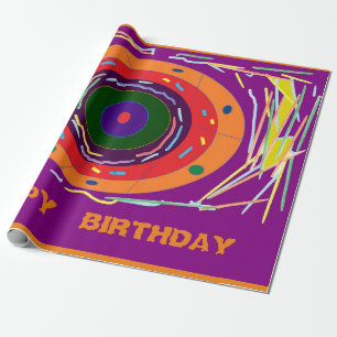 Herzlichen Glückwunsch zum Geburtstag lila Orangen Geschenkpapier