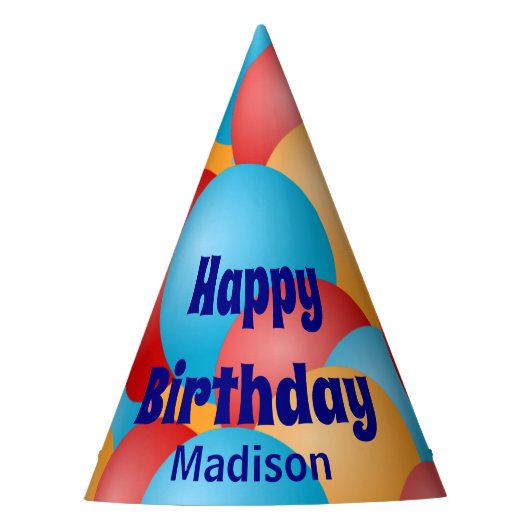 Herzlichen Glückwunsch zum Geburtstag mit Namen un Partyhütchen (Vorderseite)