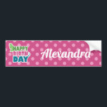 Herzlichen Glückwunsch zum Geburtstag rosa Punkte  Autoaufkleber<br><div class="desc">Pink polka dots Schmetterling-Happy Geburtstagsmädchen Gurken</div>