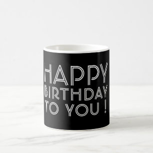 "Herzlichen Glückwunsch zum Geburtstag!" Schwarz u Kaffeetasse