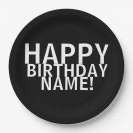 "Herzlichen Glückwunsch zum Geburtstag!" Schwarz-W Pappteller