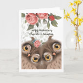 Herzlichen Glückwunsch zum Jahrestag Owl Couple Karte (Gelbe Blume)