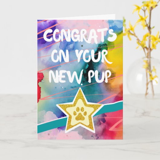 Herzlichen Glückwunsch zum neuen Hund für Jungtier Karte (Gelbe Blume)