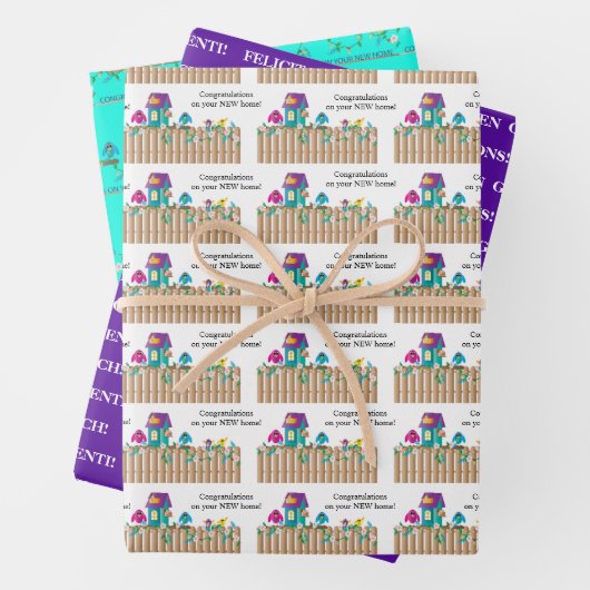 Herzlichen Glückwunsch zum neuen Zuhause Birds Mov Geschenkpapier Set (Beispiel)