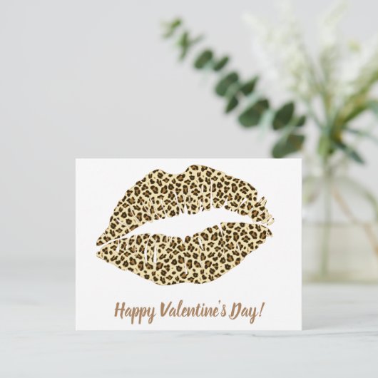 Herzlichen Glückwunsch zum Valentinstag! Leopard K Postkarte (Stehend Vorderseite)