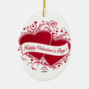 Herzlichen Glückwunsch zum Valentinstag! Rote Herz Keramik Ornament