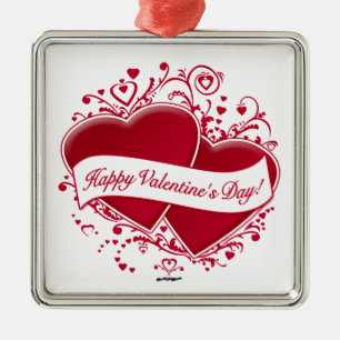 Herzlichen Glückwunsch zum Valentinstag! Rote Herz Silbernes Ornament