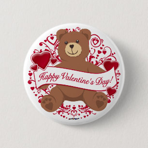 Herzlichen Glückwunsch zum Valentinstag! Teddybär Button