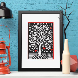 Herzlicher Baum der Liebe: Schwarz-Weiß-Kunst Poster