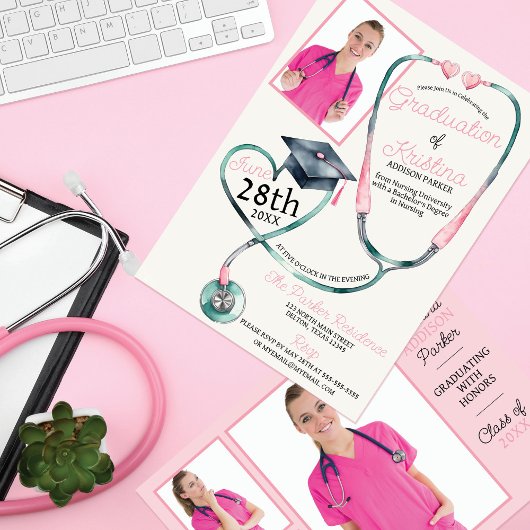 Herzlicher Erfolg: Nursing School Graduation Party Einladung
