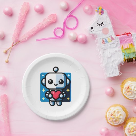 Herzlicher Roboter - spielerische, technisch Inspi Pappteller (Party)