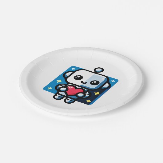 Herzlicher Roboter - spielerische, technisch Inspi Pappteller (Schrägansicht)