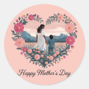 Herzliches Muttertagsdesign: Mama und Kind Runder Aufkleber