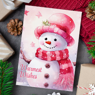 Herzlichste Grüße, bezaubernder rosa Schneemann Feiertagskarte