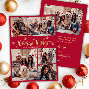 Herzlichste Grüße Rot Gold Foto Collage Weihnachte Feiertagskarte