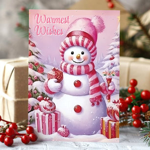 Herzlichste Grüße Süßer Rosa Schneemann  Feiertagskarte