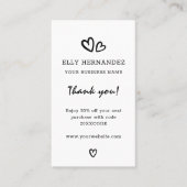 Herzlogokarte Schwarz Danke Vertikale Rabattkarte Visitenkarte (Vorderseite)