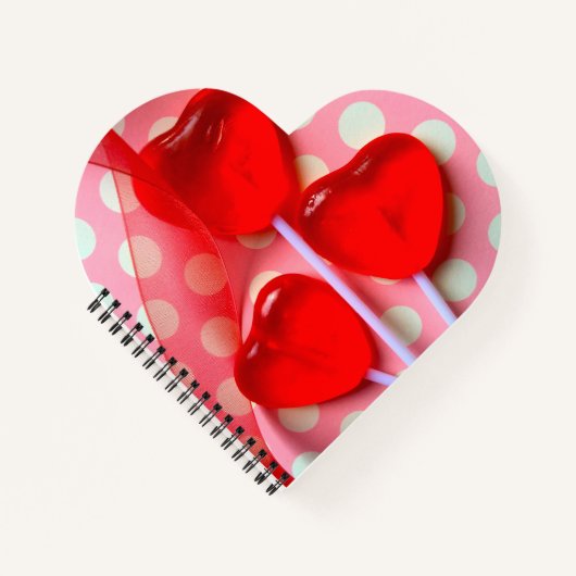 Herzlollipops auf Polka-Punkten Notizbuch (Vorderseite)