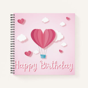 Herzluftballon pink Happy Birthday Notizblock