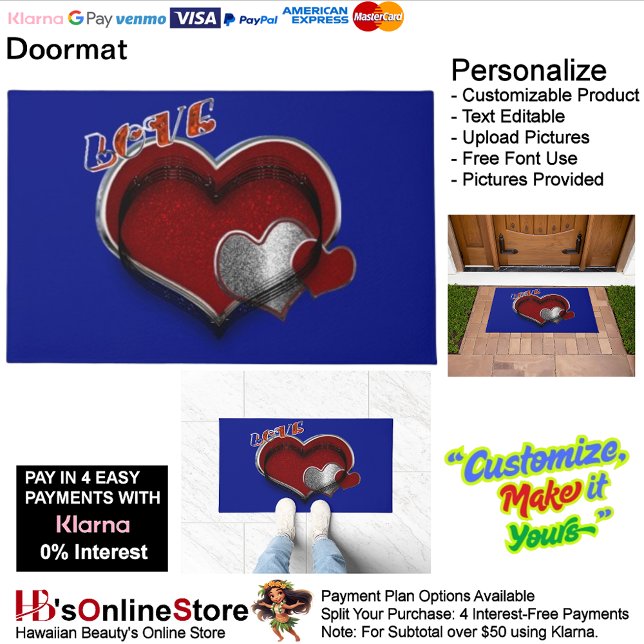 Herzmagic Door Mat mit Royal Blue Background Fußmatte (Heart Magic Door Mat with Royal Blue Background.)