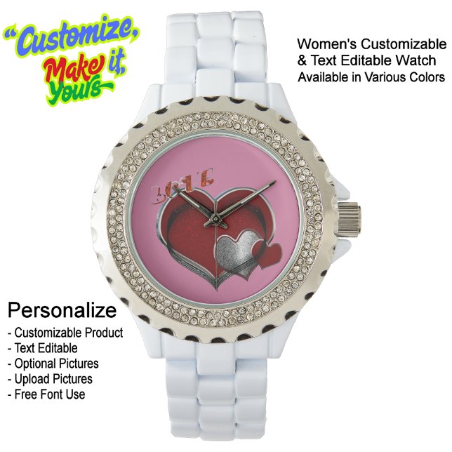 Herzmagie Kristall Emamel Weiß rosa ansehen Armbanduhr (Women's Heart Magic White Rhinestone Enamel Watch Featuring Pink Face.)
