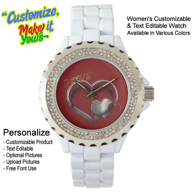 Herzmagie Kristall Enamel Augen White Red Armbanduhr (Women's Heart Magic White Rhinestone Enamel Watch Featuring Red Face.)