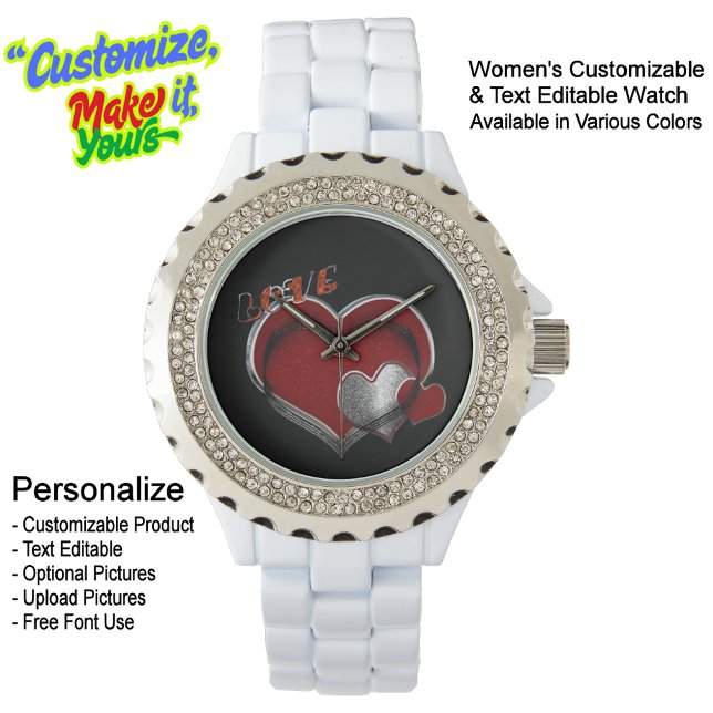Herzmagie Kristall Enamel Schwarz Armbanduhr (Women's Heart Magic White Rhinestone Enamel Watch Featuring Black Face.)