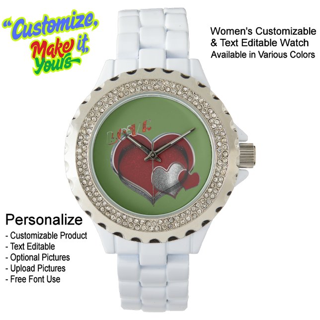 Herzmagie Kristall Enamel Weiß grün sehen Armbanduhr (Women's Heart Magic White Rhinestone Enamel Watch Featuring Green Face.)