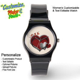 Herzmagie, schwarzer Silikon, Beige Gesichter beob Armbanduhr