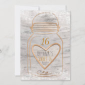 Herzmason Jar & Lights Birch Sweet 16 Einladung (Vorderseite)