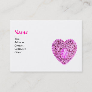 HERZMONOGRAMM MIT CUPID IN SPITZENARBEIT ,rosa,fuc Visitenkarte