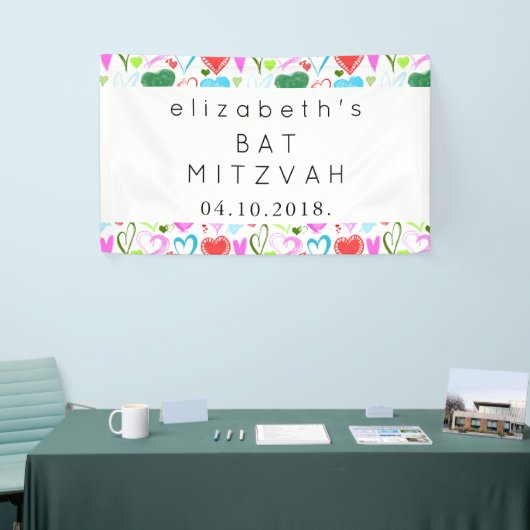 Herzmuster, farbenfrohe Herzen, Bat Mitzah Banner (Messeveranstaltung)