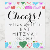 Herzmuster, farbenfrohe Herzen, Bat Mitzah Weinetikett (Einzelnes Label)
