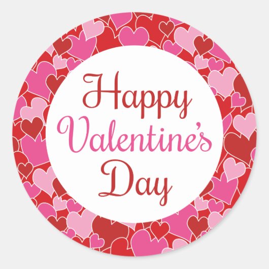 Herzmuster Happy Valentine's Day Round Sticker (Vorderseite)