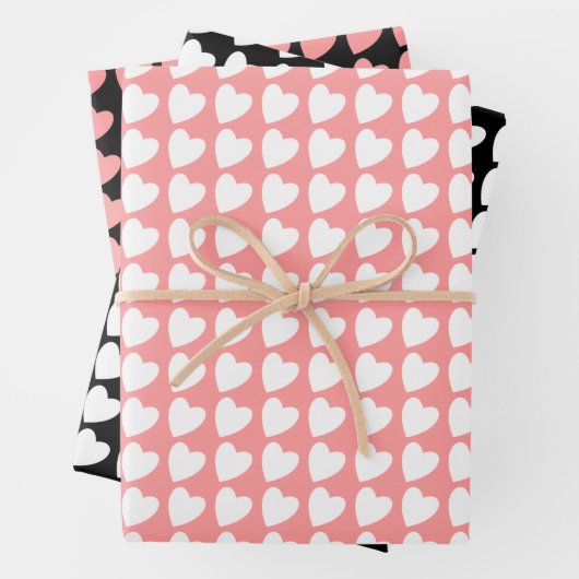 Herzmuster in Schwarz, Weiß und Rosa Geschenkpapier Set (Beispiel)