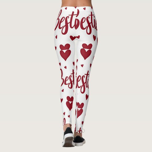 Herzmuster mit "Bestie"-Text in kursiv roter Schri Leggings (Rückseite)
