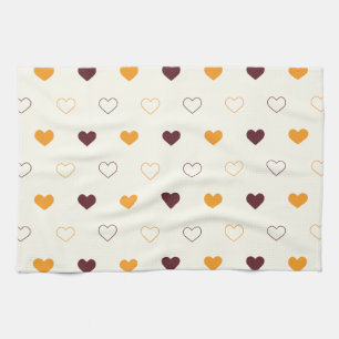 Herzmuster mit orangefarbenen und braunen Herzen Geschirrtuch