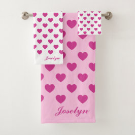 Herzmuster Preppy Pink y2k Monogram Name Badhandtuch Set