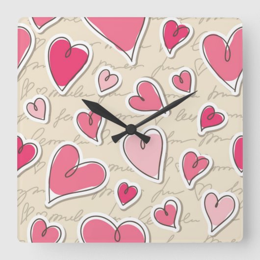 Herzmuster Quadratische Wanduhr (Vorderseite)