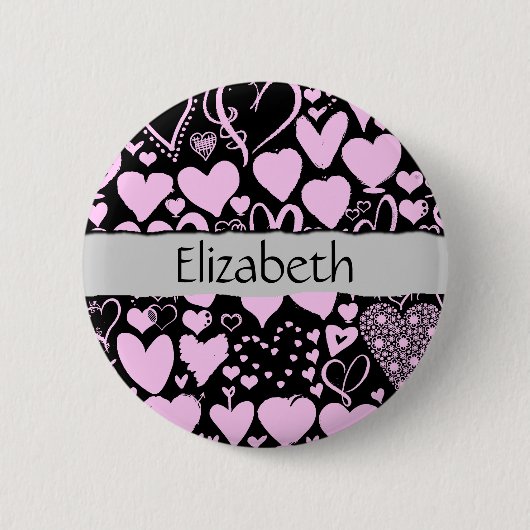 Herzmuster, rosa Herzen, Ihr Name Button (Vorderseite)