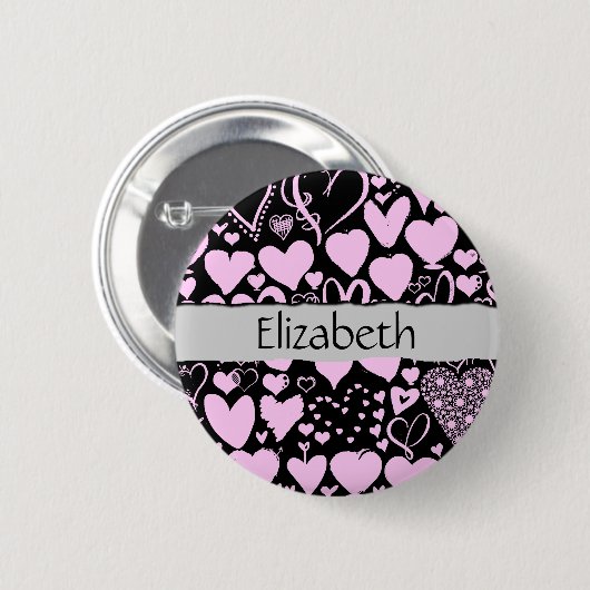 Herzmuster, rosa Herzen, Ihr Name Button (Vorne & Hinten)